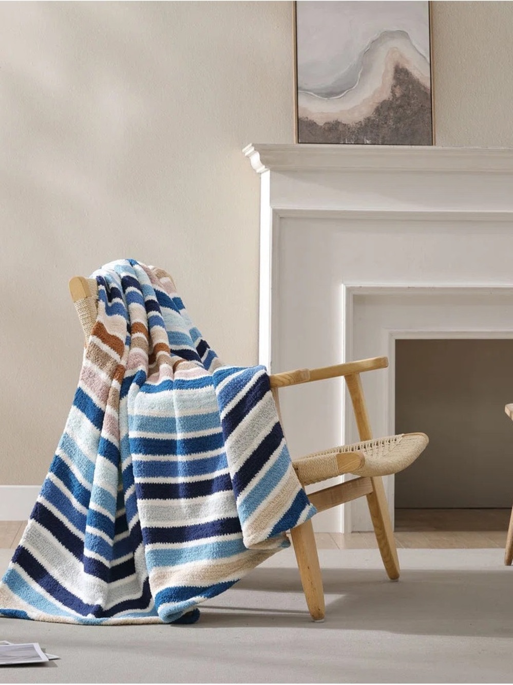 Striped Blue & Cream Coastal Throw Blanket